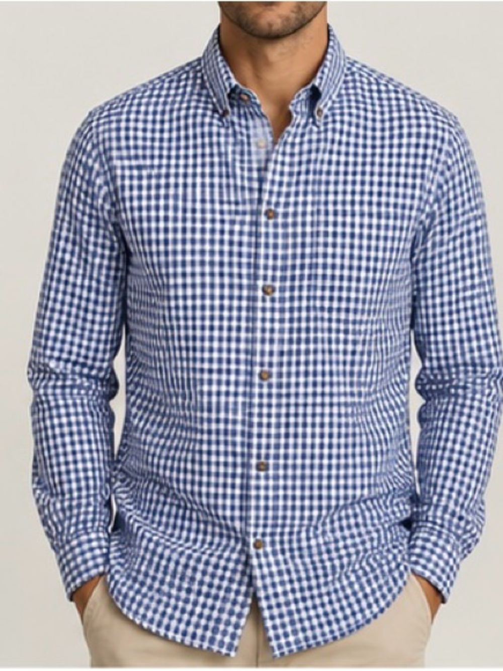 J.Crew Brushed Twill Gingham Shirt Blue White Slim Fit Cotton Mens L